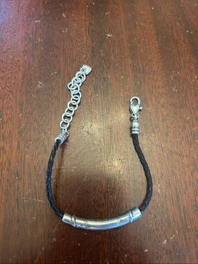 Brighton Black Braided Leather Bracelet with Silver Tube Accent EUC